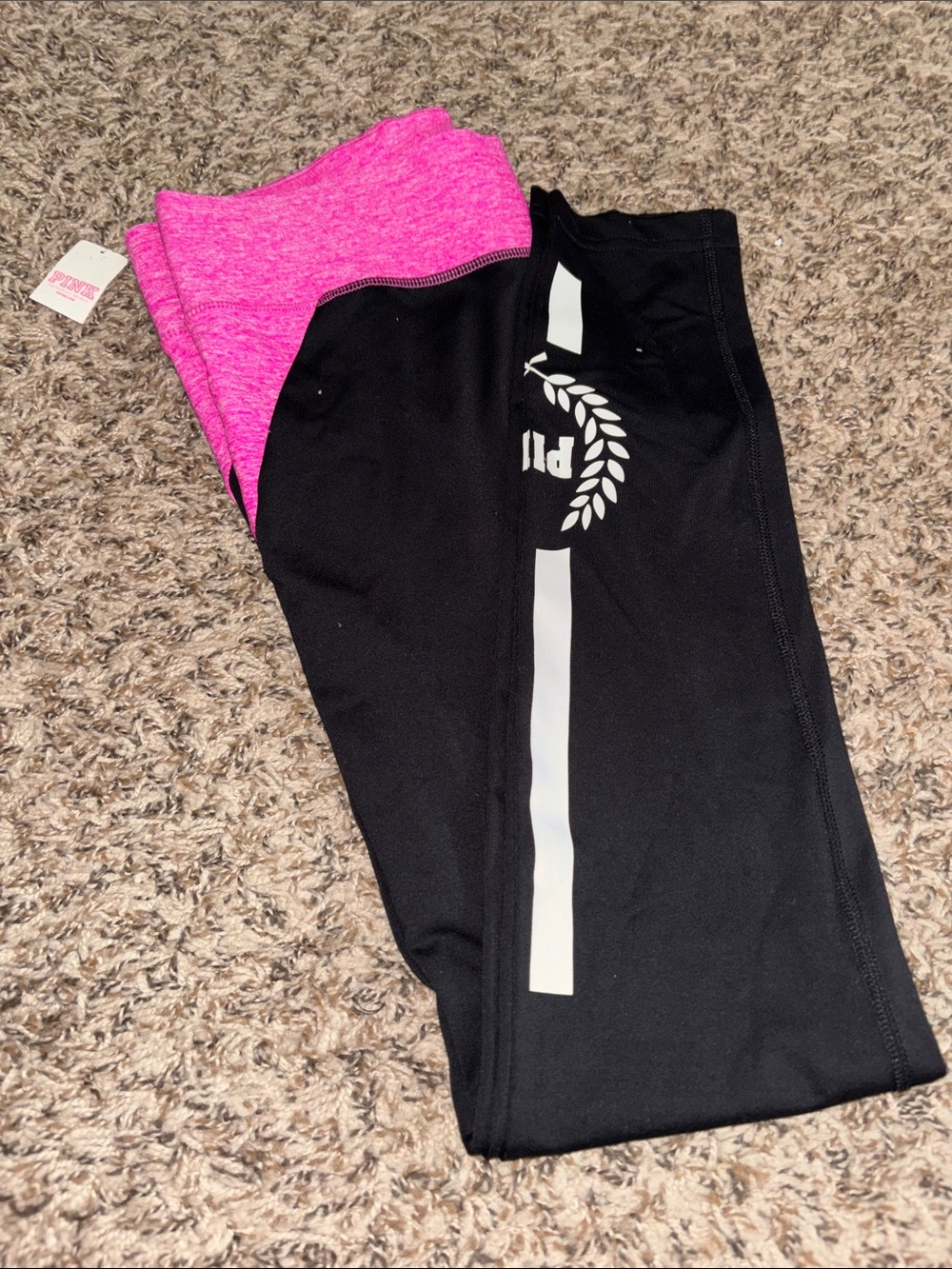 PINK Victoria's Secret Black and Hot Pink Two-Tone Athletic Leggings
